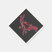 魔法の果実の赤いフローラが宝石で渦巻く スタンダードカクテルナプキン (角)