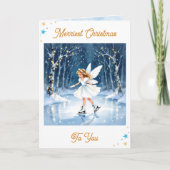 魔法の森でアイススケートをするクリスマスの妖精 カード (正面)