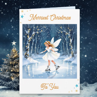 魔法の森でアイススケートをするクリスマスの妖精 カード