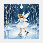 魔法の森でアイススケートをするクリスマスの妖精 メタルオーナメント (正面)