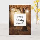 魔法の森と妖精のライト誕生日 カード (黄色い花)