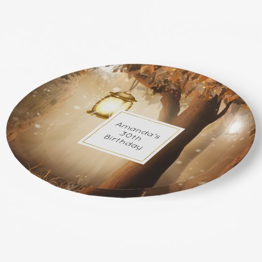 魔法の森と妖精のライト誕生日 ペーパープレート (アングル)