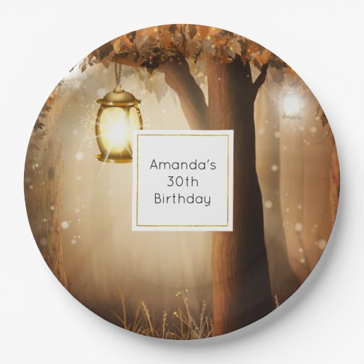 魔法の森と妖精のライト誕生日 ペーパープレート (正面)