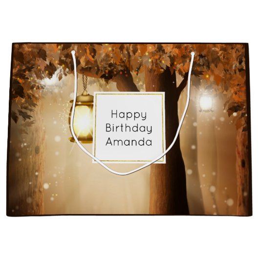 魔法の森と妖精のライト誕生日 ラージペーパーバッグ (正面)