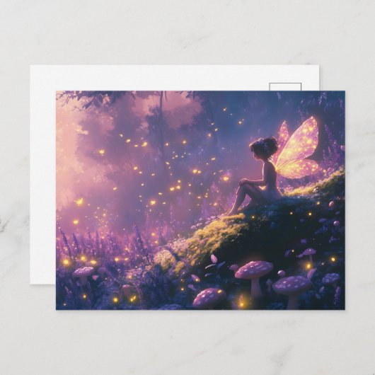 魔法の森に座る魔法の妖精 シーズンポストカード (正面/裏面)