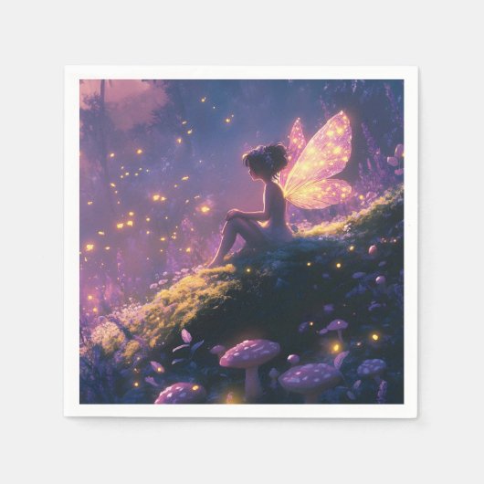 魔法の森に座る魔法の妖精 スタンダードカクテルナプキン (正面)
