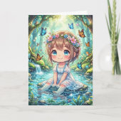 魔法の森のちび少女 誕生日おめでとう カラーイン カード (正面)