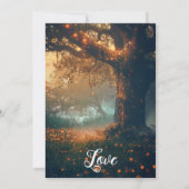 魔法の森のオークの木の妖精のライト ブライダル 招待状 (裏面)