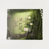 魔法の森のオークの木の素朴な森の背景 タペストリー (正面(横))