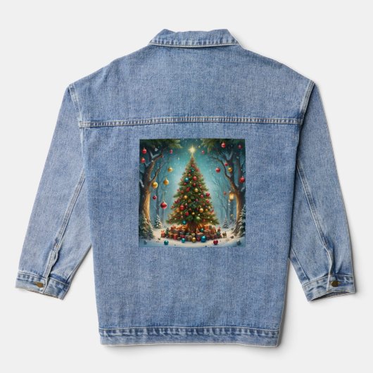 魔法の森のクリスマス：飾り玉のついた木 デニムジャケット (裏面)