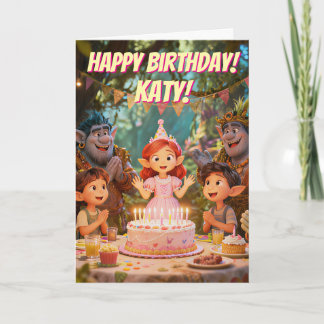 魔法の森のトロールの誕生日パーティー カード