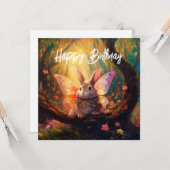魔法の森のバニーのお誕生日おめでとう カード (正面/裏面インサイチュ)