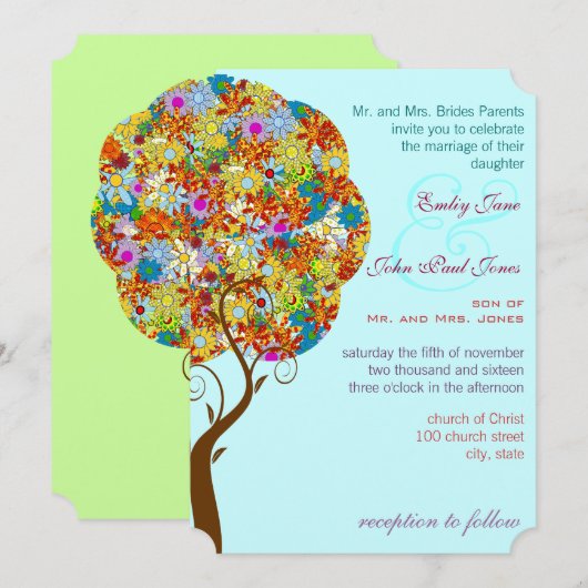 魔法の森のパッチワーク・フラワーフェアリー・テイルツリー 招待状 (正面/裏面)