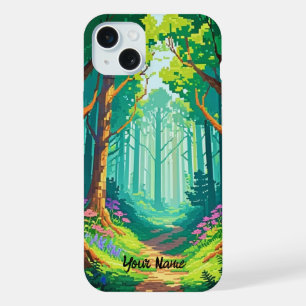 魔法の森のピクセルアートパーソナライズされた名 iPhone 15 PLUSケース