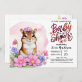 魔法の森のピンクの女の子の赤ちゃん歓迎会 招待状 (正面/裏面)