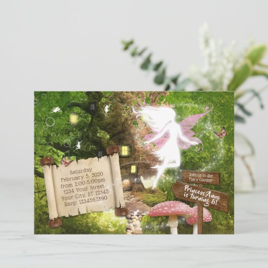魔法の森のピンクの妖精の招待状 招待状 (スタンド正面)
