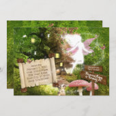 魔法の森のピンクの妖精の招待状 招待状 (正面/裏面)