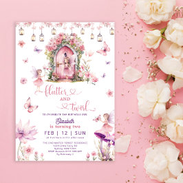 魔法の森のピンクの妖精 ワイルドフラワーの誕生日 招待状