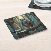 魔法の森のフクロウ スクエアペーパーコースター (アングル)