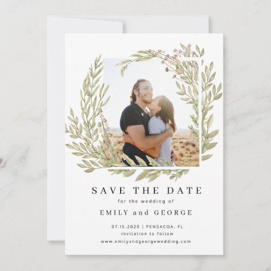 魔法の森のフローラ写真を保存する日付カード セーブザデート (正面)