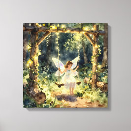 魔法の森のブランコに揺れる妖精 キャンバスプリント