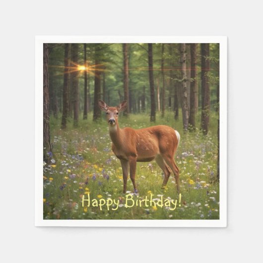 魔法の森の中の鹿 スタンダードカクテルナプキン (正面)