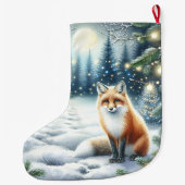 魔法の森の冬の夜のキツネ ラージクリスマスストッキング (裏面)