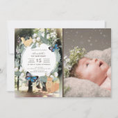 魔法の森の動物たち フォト 1歳の誕生日 招待状 (正面)