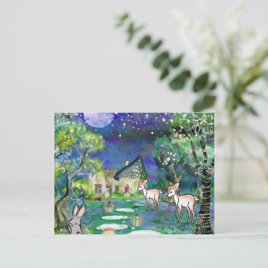 魔法の森の動物とコテージありがとう ポストカード (スタンド正面)