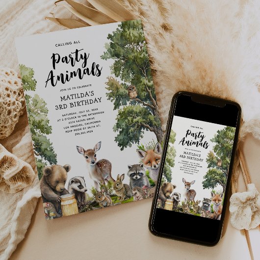 魔法の森の動物の誕生日パーティー 招待状