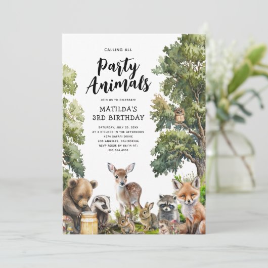 魔法の森の動物の誕生日パーティー 招待状 (スタンド正面)