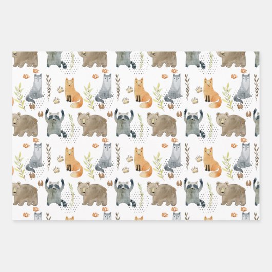 魔法の森の動物の赤ちゃんシャワー贈り物 ラッピングペーパーシート (正面3)