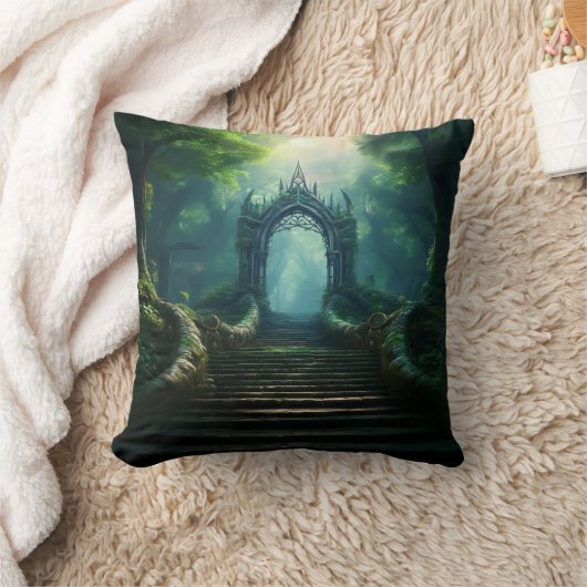 魔法の森の古代門への階段 クッション (ブランケット)