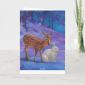 魔法の森の図解入りの、写真付きのな冬の妖精及びシカ シーズンカード (裏面)