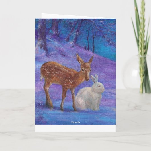 魔法の森の図解入りの、写真付きのな冬の妖精及びシカ シーズンカード (裏面)