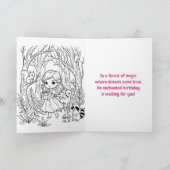 魔法の森の女の子の誕生日+ぬりえページ カード (内部)