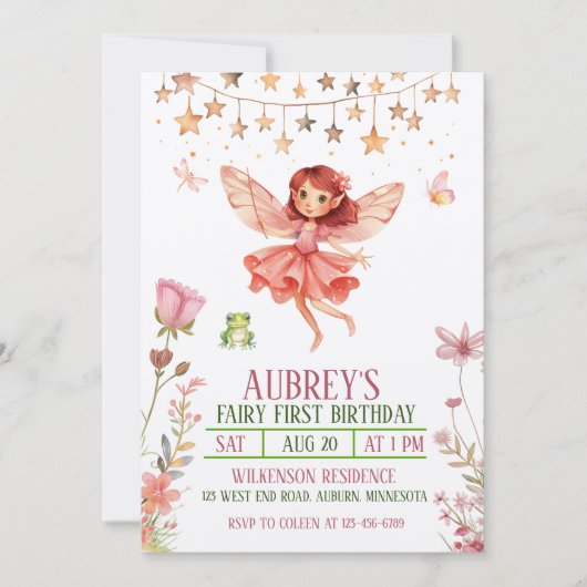 魔法の森の妖精の1歳の誕生日招待状 招待状 (正面)