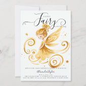 魔法の森の妖精金ゴールド旋回ベビーガールシャワー 招待状 (正面)