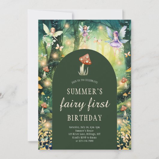 魔法の森の妖精 初めての女の子の誕生日パーティー 招待状 (正面)