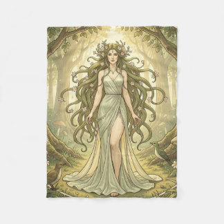 魔法の森の幻想的な女性 フリースブランケット