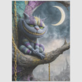 魔法の森の木にデコパージュされた神秘的な猫 薄葉紙 (正面)
