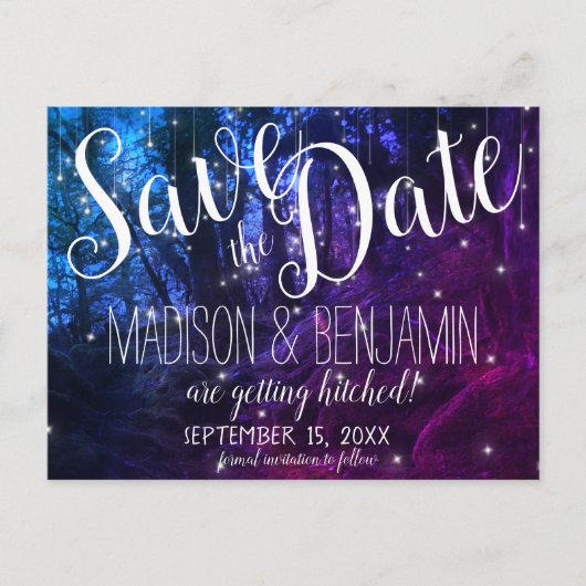 魔法の森の木フェアリーのライトは日付を保存 ポストカード (正面)