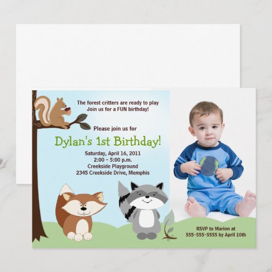 魔法の森の木立 *写真* 誕生日 5x7 招待状 (正面/裏面)