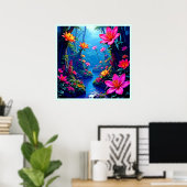魔法の森の河畔の花咲くアート ポスター (ホームオフィス)