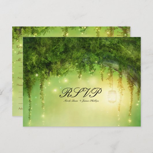 魔法の森の素朴なRSVPウェディングポストカード インビテーションポストカード (正面/裏面)