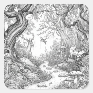 魔法の森の絵画イメージ スクエアシール