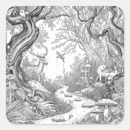 魔法の森の絵画イメージ スクエアシール (正面)