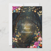 魔法の森の緑のフローラバプテスマ招待状 招待状 (裏面)