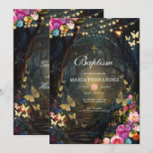 魔法の森の緑のフローラバプテスマ招待状 招待状 (正面/裏面)