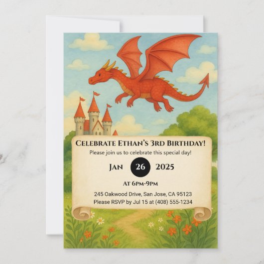 魔法の森の誕生日に飛ぶドラゴン 招待状 (正面)